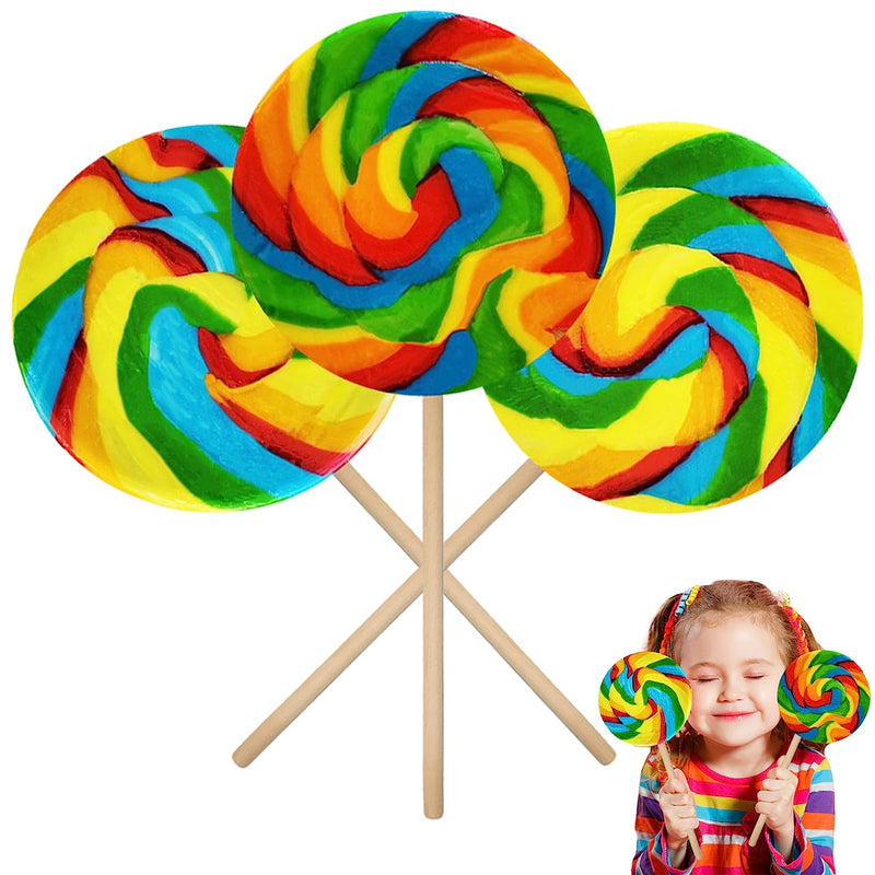 Jumbo Rainbow Swirl Lollipop, Mixed Fruit Flavor, Individually Wrapped, 110 gram, 4" Inch Sucker (3-Pack)