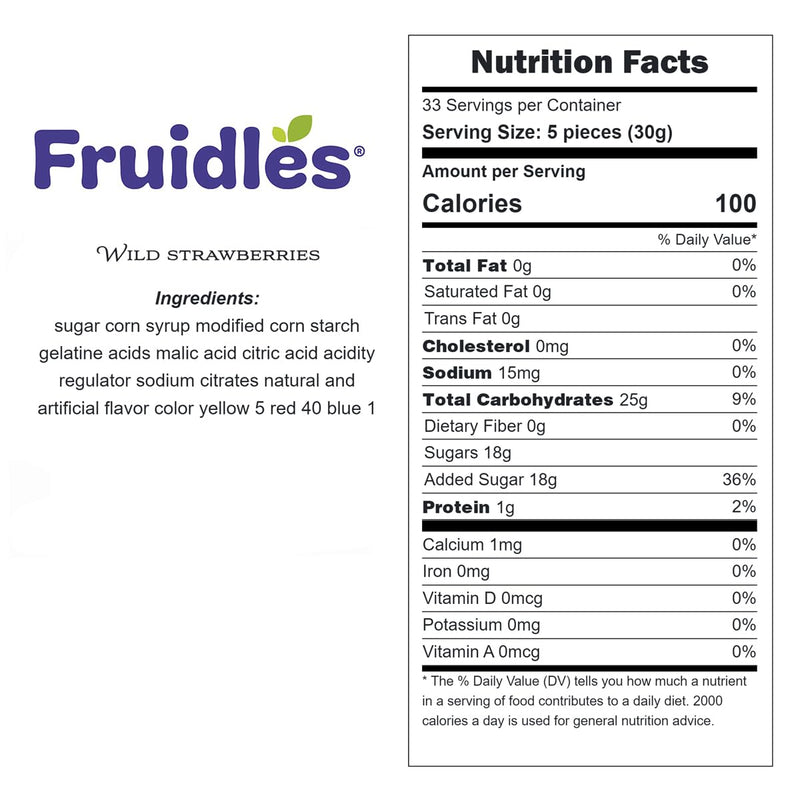 Fruidles Sour Wild Strawberry Gummy Candy, Soft Chewy Gummy Candy, Fat-Free