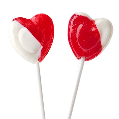 Valentines Day Lollipops Red Heart Shaped Strawberry N' Cream Flavored, Kosher Parve, Individually Wrapped