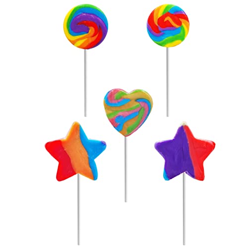 Mini Rainbow Swirl Lollipops, Assorted Shapes, Mixed Fruit Flavor
