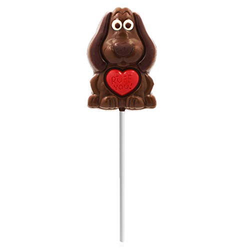 Valentine's Day Puppy Big Chocolate Lollipop Holiday Treats, Milk Chocolate Pop Party Bag Fillers, Individually Wrapped, Kosher Certified, 3oz Chocolate Sucker