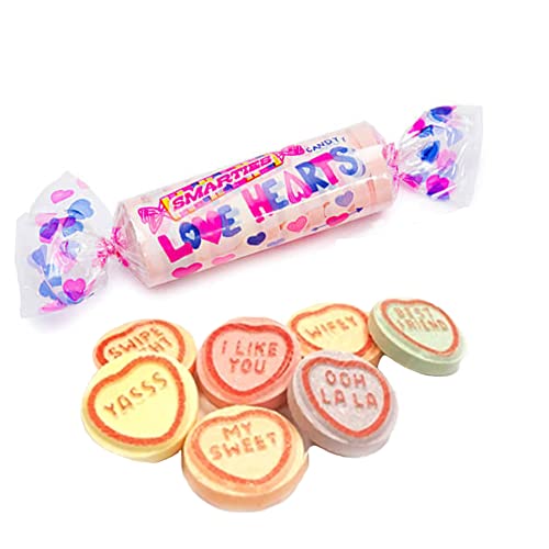 Valentine's Smarties Love Hearts Hard Candy Roll, Heart Shaped Assorted Candies, Individually Wrapped Roll