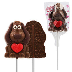 Valentine's Day Puppy Big Chocolate Lollipop Holiday Treats, Milk Chocolate Pop Party Bag Fillers, Individually Wrapped, Kosher Certified, 3oz Chocolate Sucker