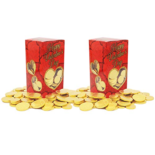Valentines Day Chocolate Gold Coins, Valentines Candy, Gold Coins in Valentines Day Box, 1 Pound