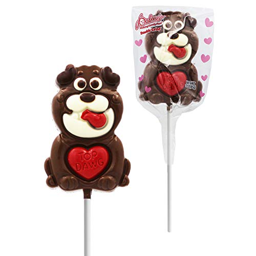 Valentine's Day Puppy Big Chocolate Lollipop Holiday Treats, Milk Chocolate Pop Party Bag Fillers, Individually Wrapped, Kosher Certified, 3oz Chocolate Sucker