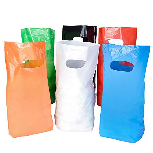 The Dreidel Company Plastic Bags, Die Cut Handle, Glossy Plastic High Density Shopping Merchandise Goodie Bag, 9 x 12 inch
