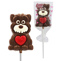 Valentine's Day Puppy Big Chocolate Lollipop Holiday Treats, Milk Chocolate Pop Party Bag Fillers, Individually Wrapped, Kosher Certified, 3oz Chocolate Sucker