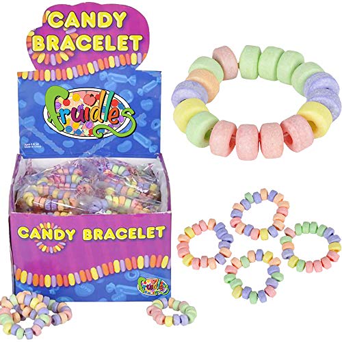 Candy Bracelets - Bulk 36 Count, Individually Wrapped - 2.5 inch Candy Jewelry Bracelets, Stretchable, Edible, Colorful Fruit Flavor Rainbow Candies