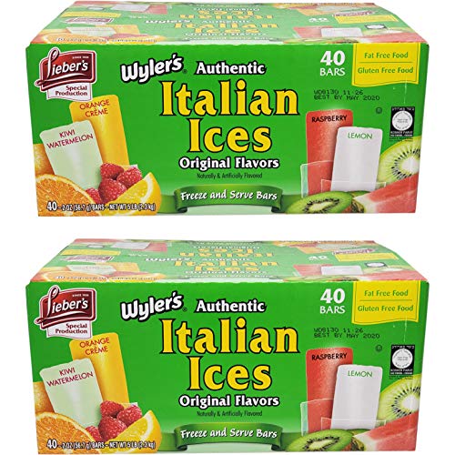 Wyler's Italian Ices Original Flavors, Kosher, Gluten-Free, Fat-Free, 40 2oz bars