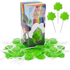 St. Patrick's Day Green Shamrock Lollipops, Lime Flavored Party Favor Box, 24 Individually Wrapped In Leprechaun Gift-Box
