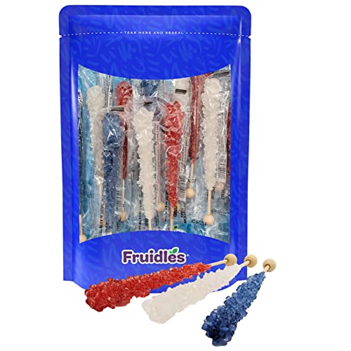 USA Patriotic Rock Candy Lollipops Red, White, & Blue Pops Candy Suckers, Color and Flavor Assortment, Individually Wrapped, 6.5"