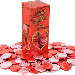 Valentine's Day Belgian Milk Red And Pink Chocolate Coins, 1LB Box