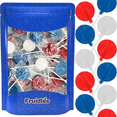 Patriotic Striped Cherry Lollipop Suckers, USA Patriotic Red, White & Blue, Hard Candy Treats, Kosher Certified, Individually Wrapped