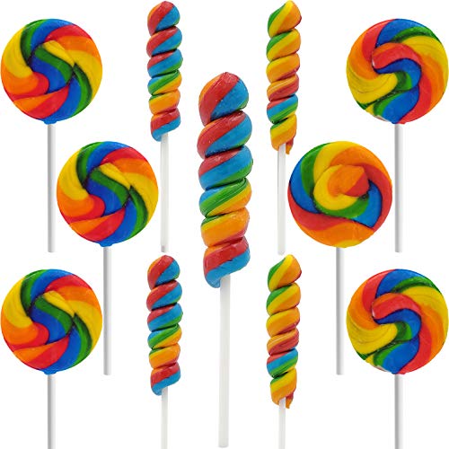 Rainbow Twists and Swirls Lollipop Mix, Mixed Fruit Flavor, Individually Wrapped, 2" and 3" Inch Suckers