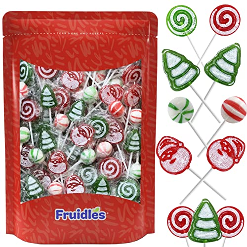Christmas Lollipops Santa, Tree, Swirl, Candy Canes, and Sweet Ball Assortment, Mixed Fruit Flavor