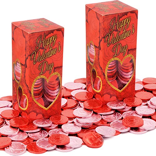 Valentine's Day Belgian Milk Red And Pink Chocolate Coins, 1LB Box