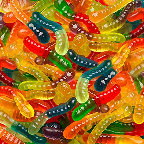 Large Gummi Worms Candy, Assorted Fruit Flavored Gummies